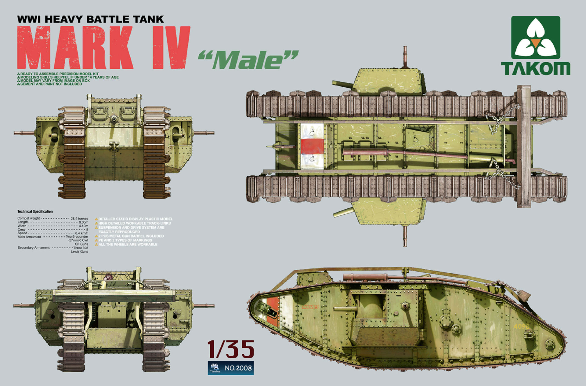 WWI Heavy Battle Tank Mark IV Male