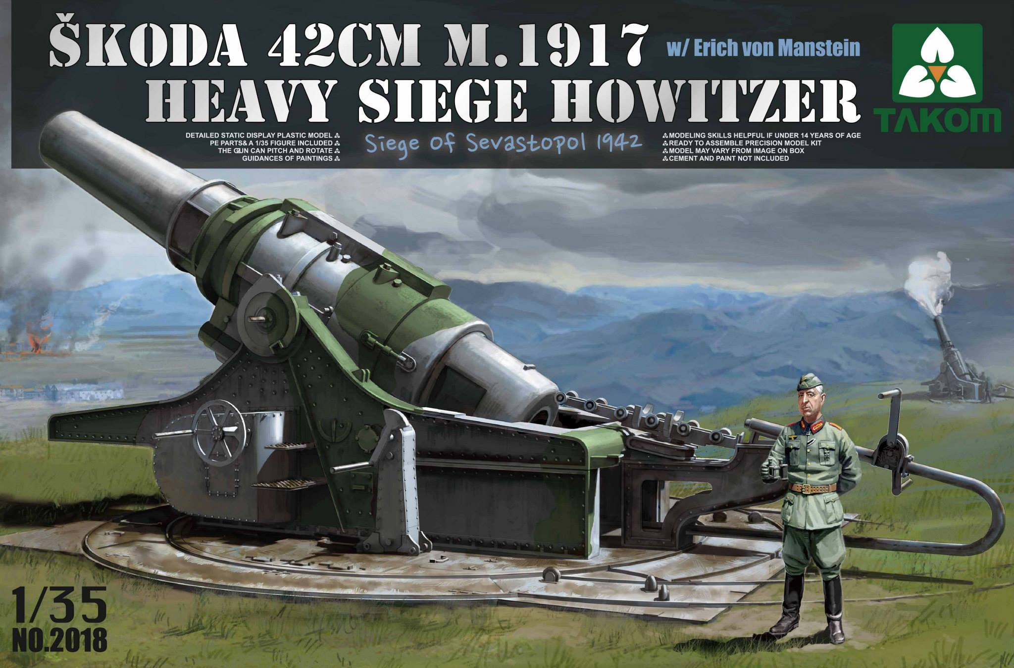 Škoda 42cm M.1917 Heavy Siege Howitzer with von Manstein figure