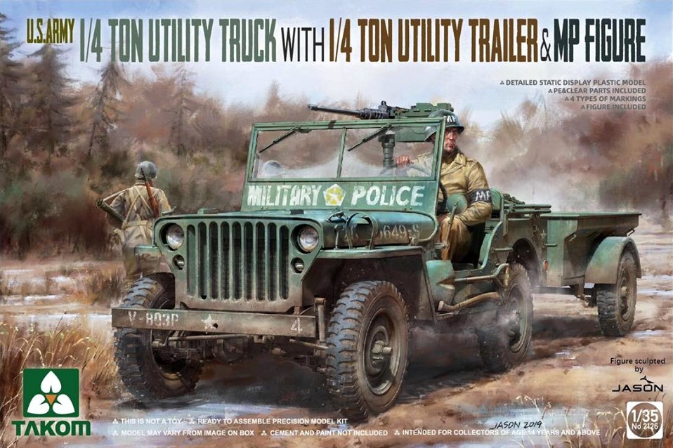 US Army 1/4 ton utility Truck with 1/4 ton utility Trailer &  MP figure