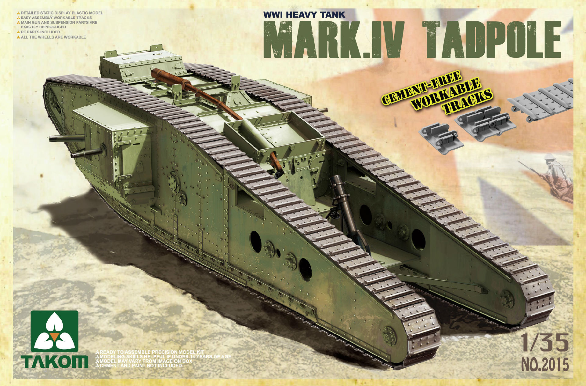 WWI Heavy Battle Tank Mark IV Male Tadpole w/Rear mortar