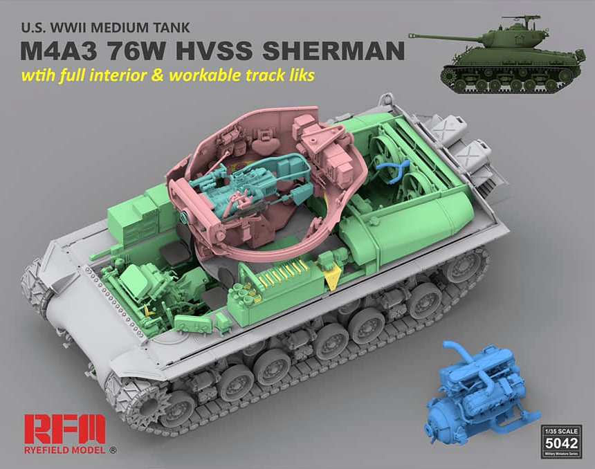 thumbnail image 2 of Ryefield-Model RM5042 1/35 M4A3 76W HVSS Sherman Tank – Full Interior Kit, Militaria Theme 2 of 5